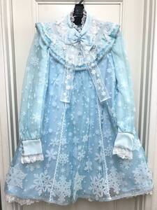 ★Angelic Pretty Jewelry Snow ワンピース★雪 結晶 オーガンジー リボン レース フロッキー サックス