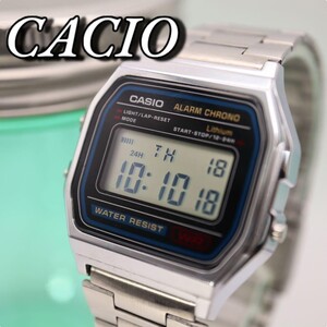 美品 CASIO デジタル スクエア シルバー クォーツ メンズ腕時計 1125