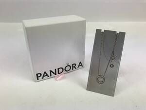 ☆PANDORA パンドラ SV925 ラインストーン ロゴパヴェ サークル コリエ ネックレス ペンダント　中古　♯214093-33