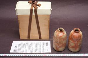 3963 真贋保証 新品未使用 貴重品 大屋敷窯元お預品 常滑名工 片岡二光 白泥 藻掛け 酒器 徳利 一輪挿し 栞 共箱