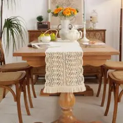 【在庫１】テーブルランナー　センター　フリンジ　刺繍　食卓　韓国　30×140