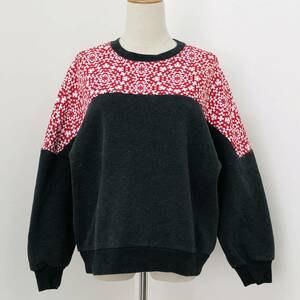 a02115 美品 GAP ギャップ レディース トレーナー 厚手 裏起毛 S 和風柄 切替 丸首 ゆったり 綿混 万能 上質 ベーシックカジュアルスタイル