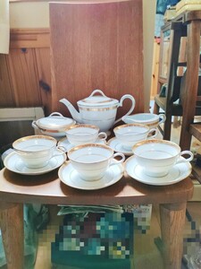  Noritake ノリタケ ティーセット 13点 カップ＆ソーサー ティーポット シュガーポット クリーマー 金彩 リッチモンド？ 東海銀行100年記念