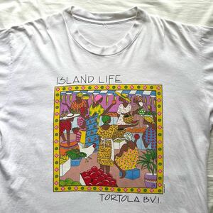 【良品 80s ビンテージ】ヴァージン諸島 シングルステッチ Tシャツ / アート 企業 バンド ムービー ジャケット デニム 50s 60s 70s 90s