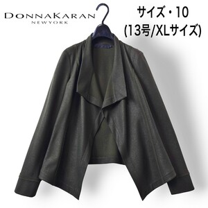 秋冬【美品】ダナキャラン/大きいサイズUS10・13号/ニット ジャケット/オリーブ【クリーニング済み】DONNA KARAN/コート/カーディガン