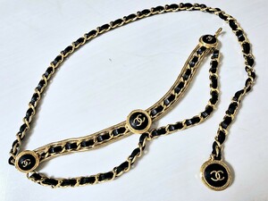 1円スタート☆レア！CHANEL シャネル ヴィンテージ チェーンベルト GOLD/BLACK