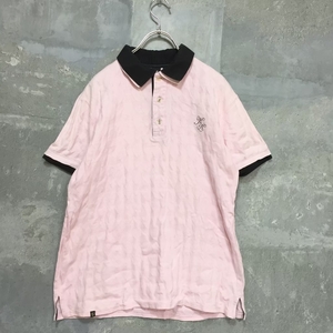 ◆お洒落な逸品◆Karl Kani/カールカナイ 半袖 ポロシャツ ゴルフ ピンク ブラックＬメンズ 綿100％ D16 ｃ5287