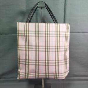 ▲　1/14　281474　BURBERRY　バーバリー　ノバチェック　ピンク　キャンバス×レザー　トート　ハンドバッグ　　【真贋鑑定済】