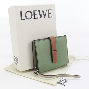 中古良品 LOEWE ロエベ 二折財布 C660Z41X01 コンパクト ジップウォレット レディース グリーン