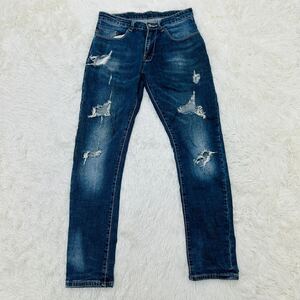 YT2627 ◆100円スタート◆Designers デザイナーズ ダメージ加工 ストレートデニム Mサイズ ブルー クラッシュジーンズ コットンストレッチ 