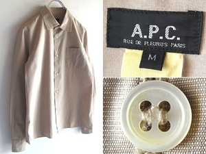 希少 フランス製 90s-00sビンテージ A.P.C. アーペーセー コットン レギュラーカラー シャツ ブラウス M ベージュ イーストバイウエスト期