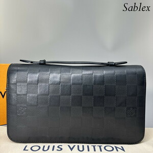 1円【超極美品/RFID】LOUIS VUITTON ルイヴィトン ハンドバッグ トラベルケース ダミエアンフィニ オニキス レザー ブラック ジッピーXL