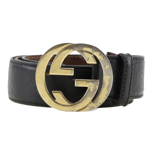 GUCCI グッチ インターロッキング GG 114876 ベルト シマレザー 黒 メンズ【R201023005】中古