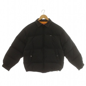 シュプリーム SUPREME 19AW Leather Collar Puffy Jacket レザーカラーパフィ ダウンジャケット ボックスロゴ 牛革 S 黒 ブラック /IR ■GY