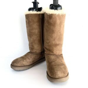 UGG australia アグオーストラリア　ムートンブーツ　リボンモチーフ　サイズ24.0 ライトブラウン　レザー