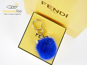 フェンディFENDI　モンスター　モニポンポン　チャーム　キーホルダー　ブルー×ゴールド　