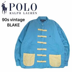 入手困難 90s 00s 当時物 Polo Ralph Lauren BLAKE チャイナシャツ 長袖シャツ カンフー メンズM ラルフローレン RRL ビンテージ 240912