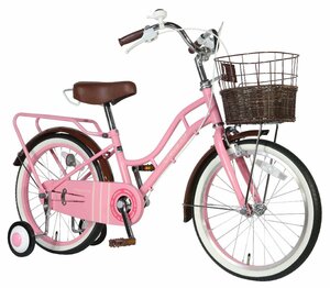 未使用 16インチキッズバイク 16型子供用自転車 ピンク 籐風バスケット 持ち手付サドル リアキャリア アウトレット 組立済