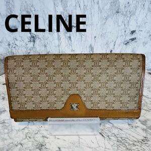 【超希少】CELINE マカダム　トリオンフ質 二つ折り財布 ベージュ