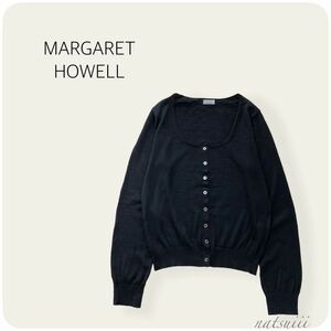 MARGARET HOWELL マーガレットハウエル . 上質 カシミヤ シルク ベーシック ハイゲージ ニット カーディガン 黒 ブラック 日本製 送料無料