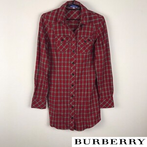 美品 BURBERRY BLUE LABEL 長袖シャツ レッド サイズ38 返品可能 送料無料