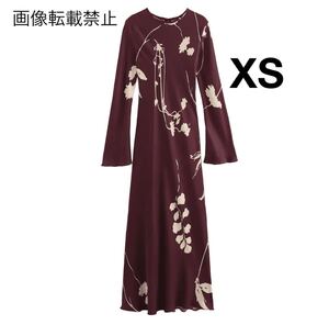 vintage ヴィンテージ レトロ 柄 ロング ワンピース XSサイズ レディース★ZARA 好きな方に★2024 A/W 秋新作 新品未使用★