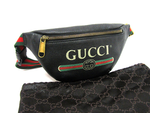 KB4963-425569◆ほぼ未使用【GUCCI グッチ】ボディバッグ ウエストポーチ・シェリーライン・527792◆黒・メンズ・ユニセックス