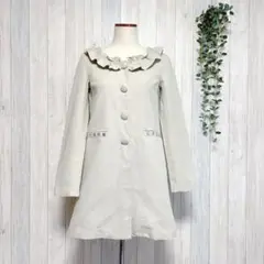 【JILLSTUART】ノーカラーロングコート フリル襟 ビジュー ベージュ S