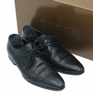 ★B2744 美品 グッチ ウィングチップ レザー シューズ 革靴 39 1/2 EJ 170323 ブラック GUCCI メンズ★