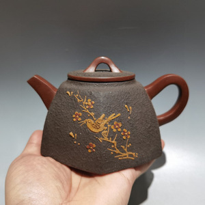 【超珍館蔵】紫砂壺 六方喜梅壺 顧景舟款 紅泥 茶具 茶道品 置物 古賞物 古美術品 稀少珍蔵品