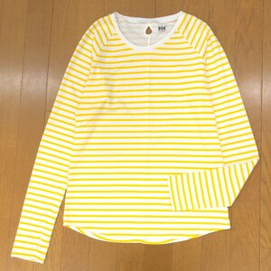 HELLY HANSEN ヘリーハンセン 定価5,500円 SO COOL クルー ボーダー カットソー L ホワイト×イエロー ロンT Tシャツ 女性用 アウトドア