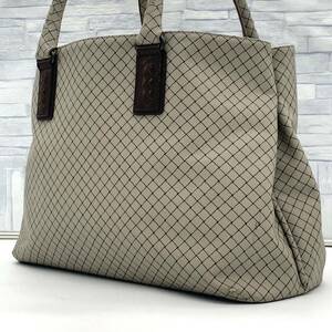 A4●美品●BOTTEGA VENETA ボッテガヴェネタ ハンドバッグ トート マルコポーロ イントレチャート PVC グレー ビジネス メンズ PC収納可能