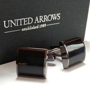 【uac248】UNITED ARROWS ユナイテッドアローズ カフス カフリンクス ガンメタ×ブラック 黒 オニキス Dスクエア 新品 定価11,000円