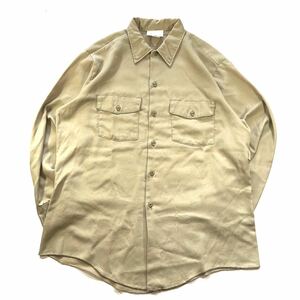 【USA製】90s Dickies ディッキーズ 長袖ワークシャツ メンズM 16サイズ ベージュ系 カーキ アメリカ製 オールド ビンテージ アメカジ