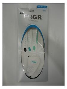 ■手首長め仕様 !! PRGR 合皮　プロギア レディース ゴルフ グローブ【21cm/ホワイト&グリーン】PGL-17