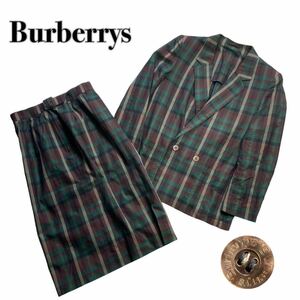 Burberrys セットアップ ダブルスカート チェック パールボタン 白タグレア M相当 三陽商会 レトロ 通年