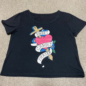 【美品】半袖Tシャツ キャンディストリッパー フリーサイズブランド ブラック 肩幅38cm 着丈46cm 綿100% レディース