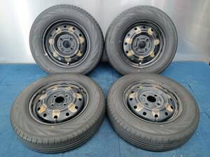 ★7-8分山★21年製★ ヨコハマBluEarth RV-02 CK 145/80R13　スチールホイール 13×4J 4H-100 4本セット 軽自動車等　E599