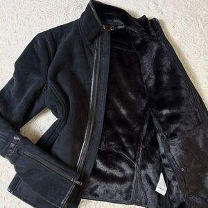 美品 ●ARMANI EXCHANGE ムートンジャケット ボア ブルゾン Wジップ エコレザー 本革 黒 ブラック 極暖 メンズ アルマーニエクスチェンジ