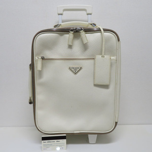 プラダ PRADA キャリーバッグ 旅行バッグ スーツケース 2輪 レザー VV0037 白 中古 [質イコー]