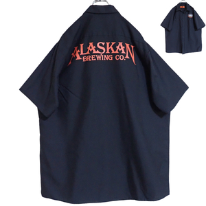 4836/良好 RED KAP 半袖 ワークシャツ XL●洗濯プレス済●ネコポス可●ワッペン プリントALASKAN BREWING Co BEER レッドキャップ 古着