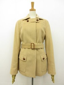 超美品【Paul Stuart ポールスチュアート】JWB06-033-40 アンゴラ50％混 ベルト付ショートコート (レディース) size8 ベージュ系□17LW1556