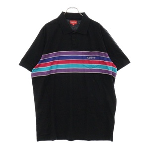 SUPREME シュプリーム 18SS Chest Stripe Polo チェストストライプ ボーダー ポケットロゴ刺繍 半袖 ポロシャツ カットソー ブラック