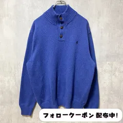 古着　used　POLO RALPH LAUREN　ポロ・ラルフローレン　長袖ニット　セーター　ハーフボタン　青　ロゴ刺繍