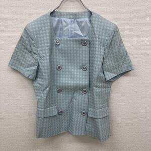 【courreges】クレージュ(9AR)半袖ジャケット＊総柄＊レーヨン混＊青