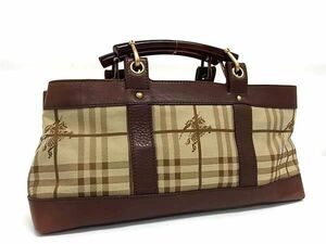 1円 ■美品■ BURBERRY バーバリー キャンバス×レザー トートバッグ ハンドバッグ レディース メンズ ブラウン系 AZ5845