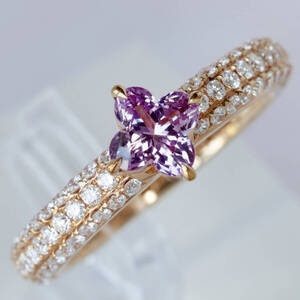 750 PG Lili jewelry リリーカット PS0.60ct FD0.48ct リング ピンクサファイア ダイヤモンド 8号