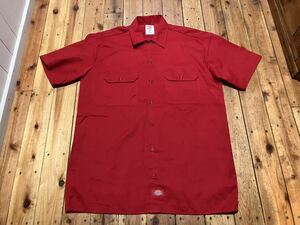 Dickies USA輸入　赤　メンズM ワークシャツ　100円スタート　売り切り　古着　半袖 シャツ　ディッキーズ 