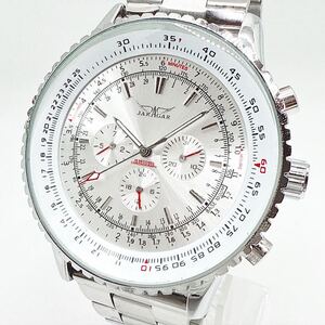 稼動品 美品 JARAGER ジャラガー 30SECONDS CHRONOGRAPH 自動巻 クロノグラフ デイト ラウンド シルバー文字盤 メンズ 腕時計 UKTC☆