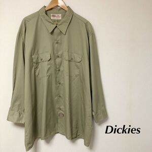 Dickies /ディッキーズ /メンズ2X 長袖シャツ ワークシャツ トップス ポリコットン 無地 ミリタリー アメカジ USA古着 大きいサイズ